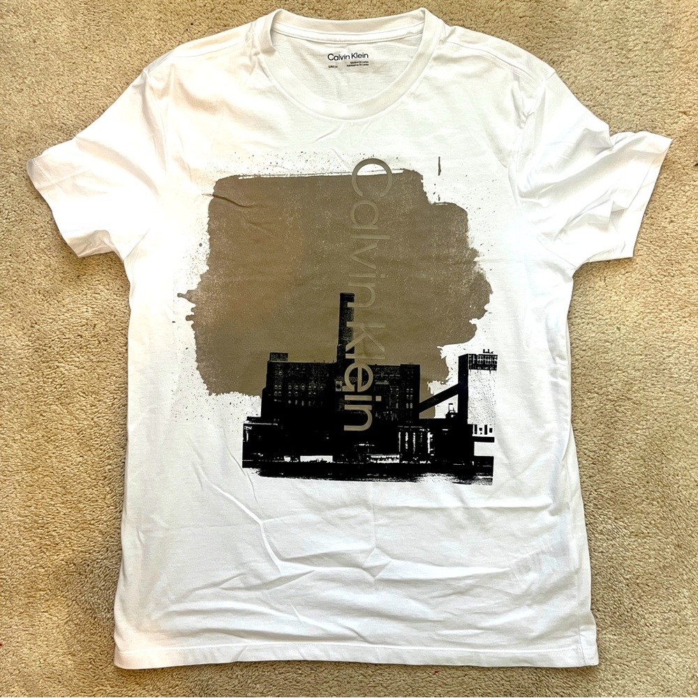 Calvin Klein Mens Small White and Gold T-Shirt